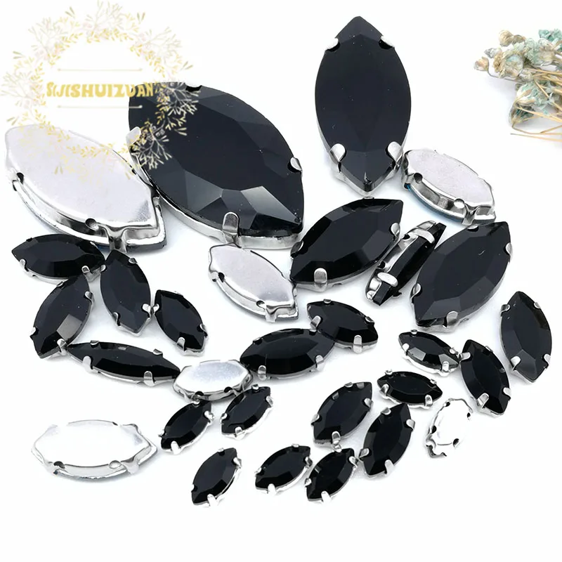 Description Picture 3 of item30PCS/Bag 21 Color Mix Horse Eye Shape Size Glass Crystal Sew on Rhinestones With Silvery Claw Diy Wedding Dress Decoration