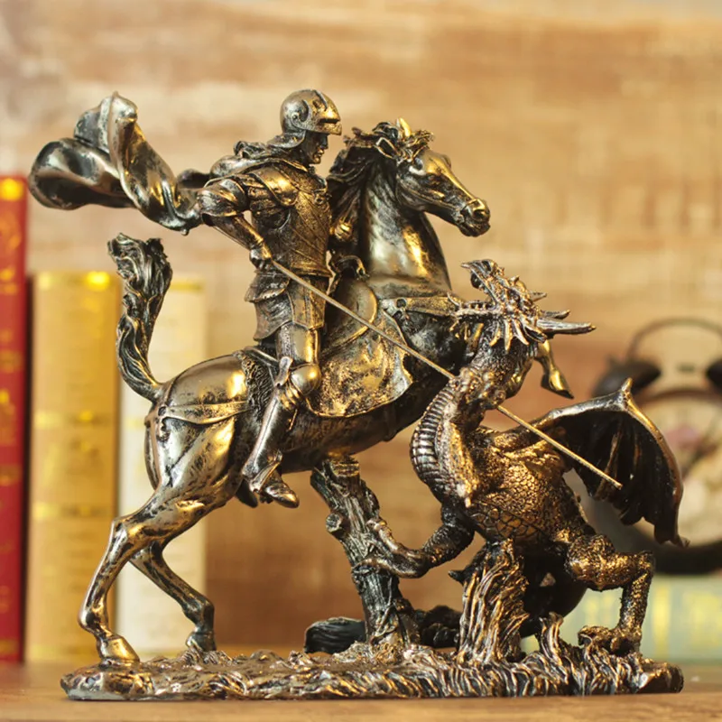 Ретро дракон монстр-истребитель персонаж доспехи рыцарь статуя Животное Искусство Скульптура Смола искусство и ремесло настольное украшение офис L3212