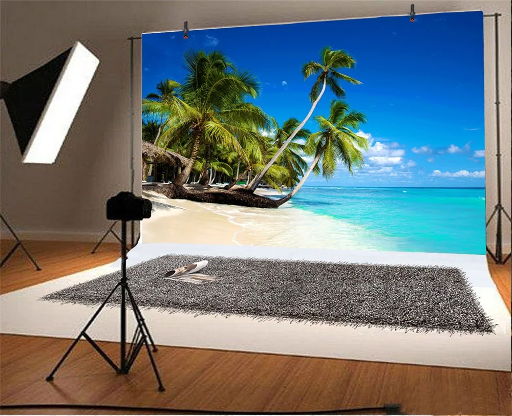 Laeacco Sea Beach Palm Tree Summer Scenic Photography Backgrounds Customized Photographic Backdrops For Photo Studio