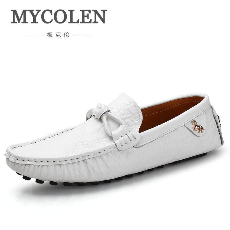 

MYCOLEN Spring Autumn Fashion Mens Slip On Casual Shoes Genuine leather Crocodile pattern Male Breathable Flat Driving Shoes