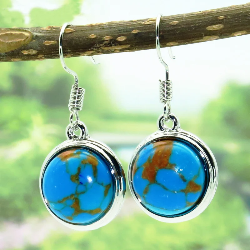 

Vintage Natural Turquoises Dangle Earrings for Women Silver Big Blue Stone Drop Long Earring boho Jewelry Accessories Gifts