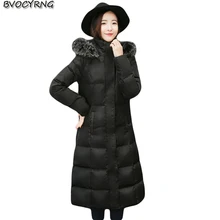 Для женщин длинные Стиль наполнитель: белый утиный пух, зимняя Для женщин пальто для активного образа жизни, с капюшоном, высокое-конец лисы с густым мехом на самом деле принести Теплая парка куртка Q780