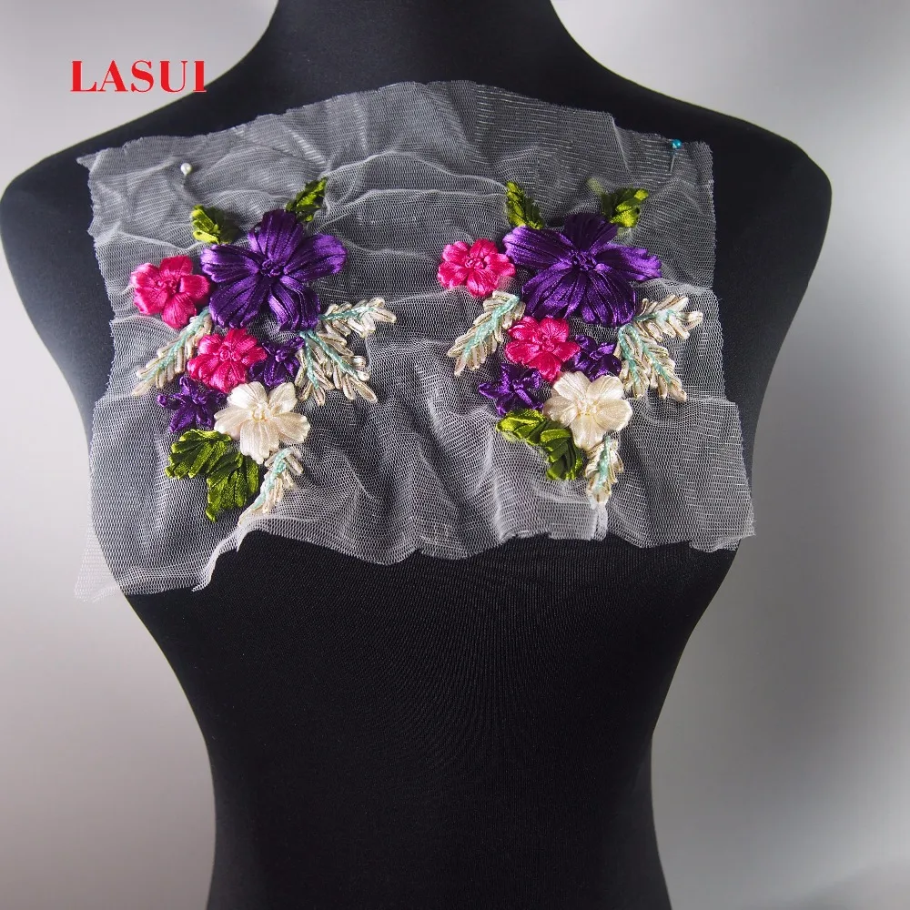 Lasui 14*8 см 1 пара = 2 шт. = 1 6 видов цветов ленточки ручной работы с вышивкой, с кружевными аппликациями, 3D цветы для швейные принадлежности рукоделие 0208