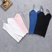 Сексуальный женский летний однотонный кружевной топ на бретельках, Трикотажный жилет, облегающие Топы