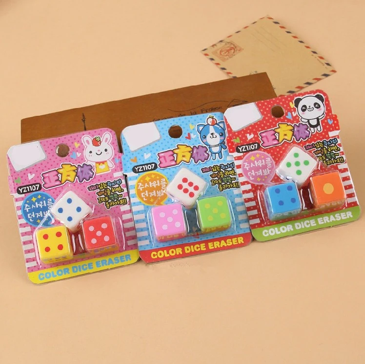 3Pcs/set novelty dice shaped eraser for kids 3d cancy color rubber