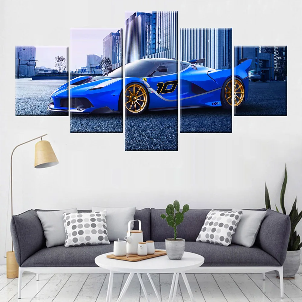 

Canvas Painting HD Print Modular Artwork 5 Pieces Blue luxury sports car Ferrari Pictures Home Decorative Wall Poster