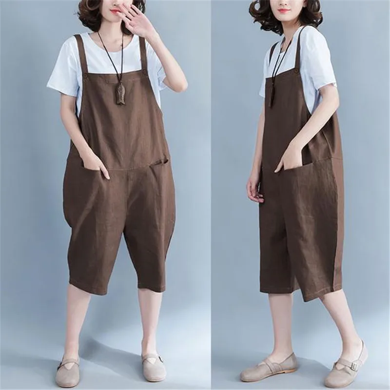 BUYKUD 2018 летние женские хлопковые льняные свободные кофейные комбинезоны и