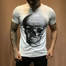DUYOU, мужская летняя дизайнерская футболка, Мужская брендовая одежда, модные футболки, блестящие стразы, большие черепа, хлопковая футболка, мужские футболки