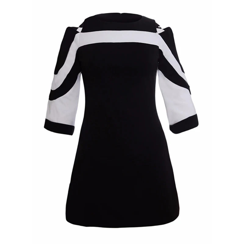 Женское платье большого размера,, элегантное, черно-белое, с цветными блоками, с рукавом 3/4, повседневное, летнее, для офиса, для девушек, Vestidos
