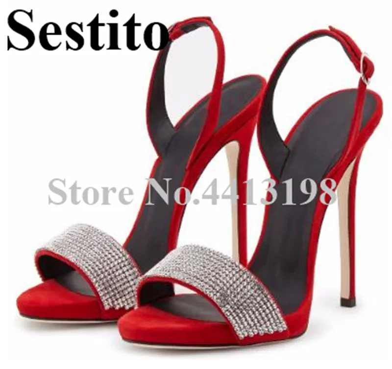 

2019 European New Solid Peep Toe Platform Rhinestone Casual Super High Thin Heels Sandals Buckle Strap Back Strap Women's Shoes