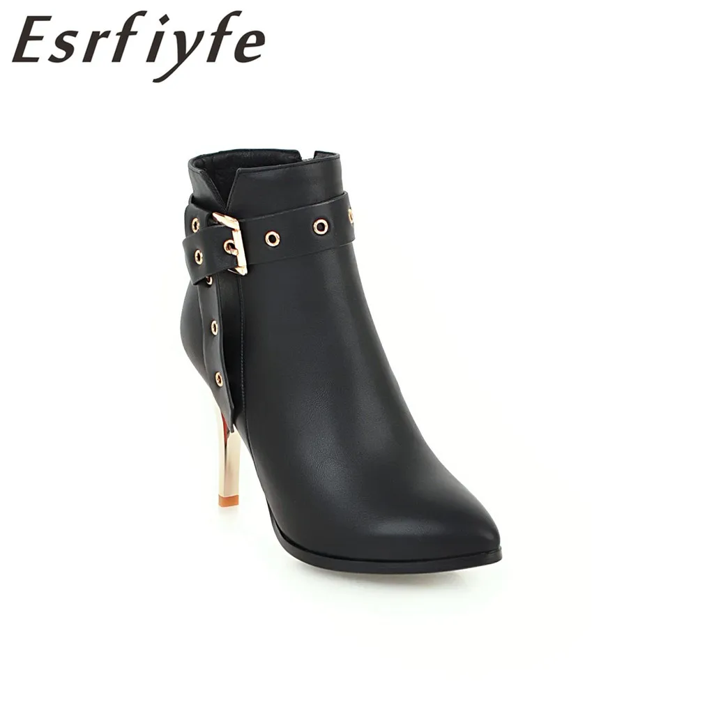 

ESRFIYFE New Shoes Women Boots Spring High Heels Ankle Boots Pointed Toe Buckle Martin Boots Zipper Ladies Shoes White Black Red