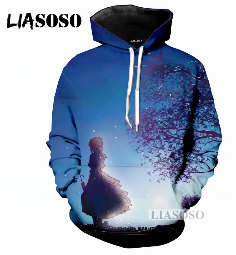 LIASOSO Новая мода Для мужчин Для женщин толстовки 3D принт аниме фиолетовый Evergarden Повседневное с длинными рукавами Милый Забавный Хип-Хоп пуловер W034 - Цвет: 2