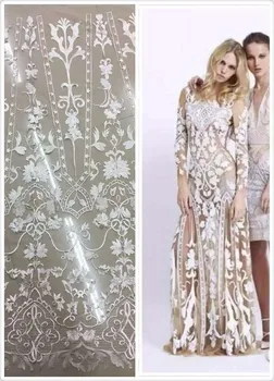 

Wonderful white embroidered lace fabric J-62464 Swiss lace cloth for wedding dress