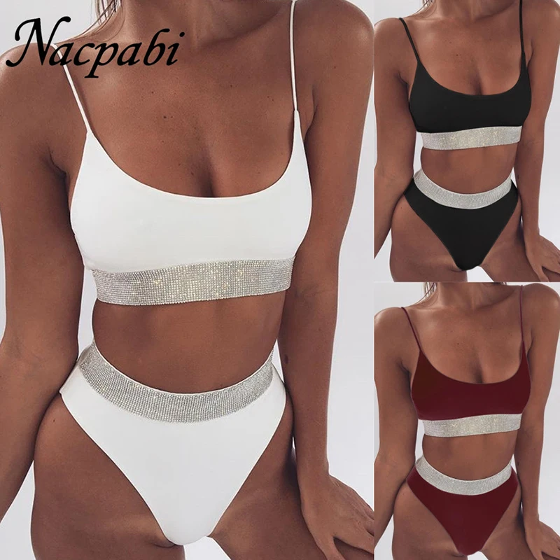 

Sport Bikini 2019 Black White Sequins High Waist Swimsuit Bikini Set Sexy Push Up Thong Biquini Female Bathing Suit Swimwear
