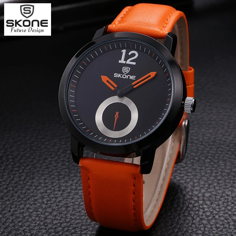 SKONE часы мужчины luxury brand смотреть relogio наручные мужская Мода кожаный ремешок
