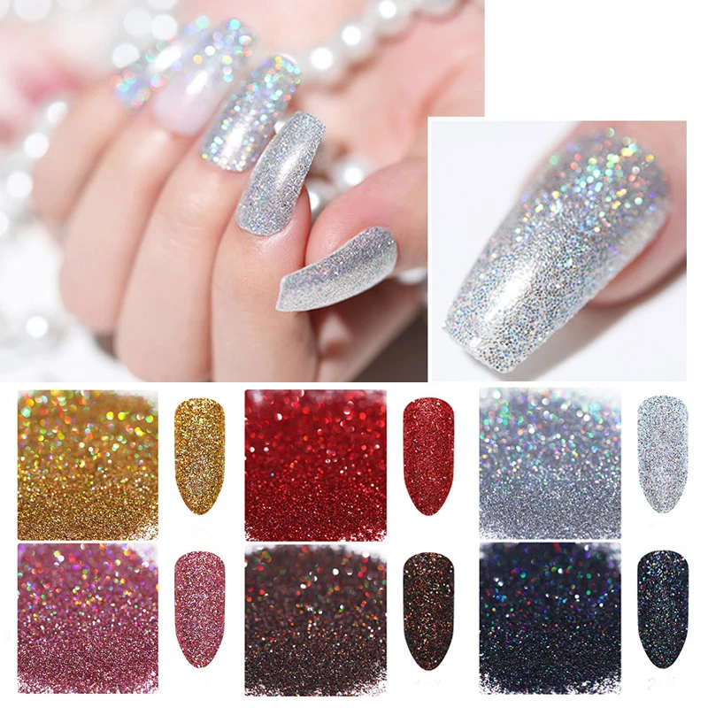 

10g/bag Holographic Laser Nail Powder Nail Art Glitter 5g Shimmer Chrome Pigment Nail Dust DIY Nail Art Design for Gel Polish