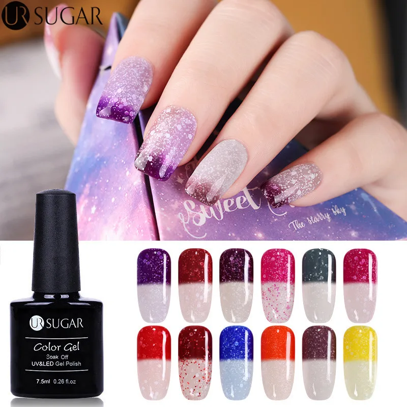 

UR SUGAR Temperature Color Change Nail Gel Polish Snowflake Thermal UV Gel Polish 7.5ml Soak Off Glitter Gel Varnish Nail Art
