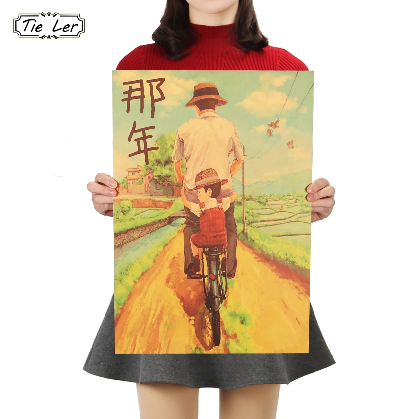 

TIE LER Classic Nostalgia Poster Childhood Memories Kraft Paper Art Wall Sticker Bar Cafe Decorative Painting 50.5X35cm