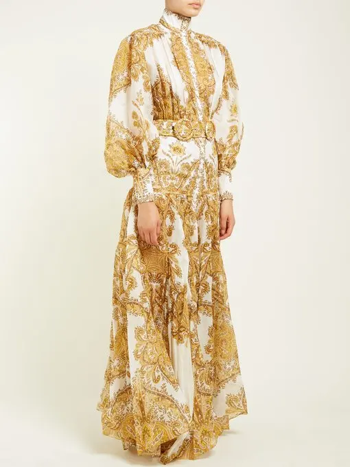 

long shirt dress new fashion gold printed lantern sleeve women dress