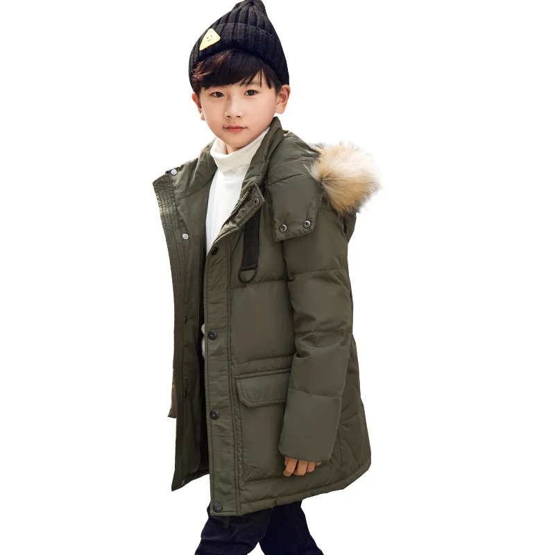 

2019 Children's Clothing White Duck Down Jackets hooded Boys girls long Outwear fur collar Casual big kids Down Coats 5-16 year