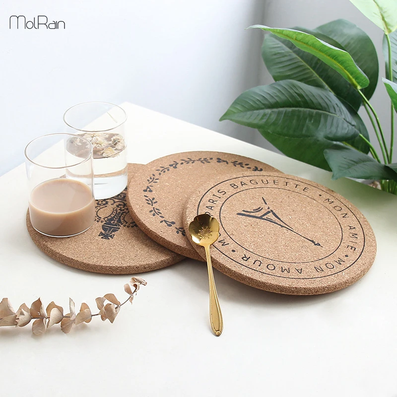 3 Sizes Round Cork Coaster Set Placemat Insulation Pad Wooden Table Mat