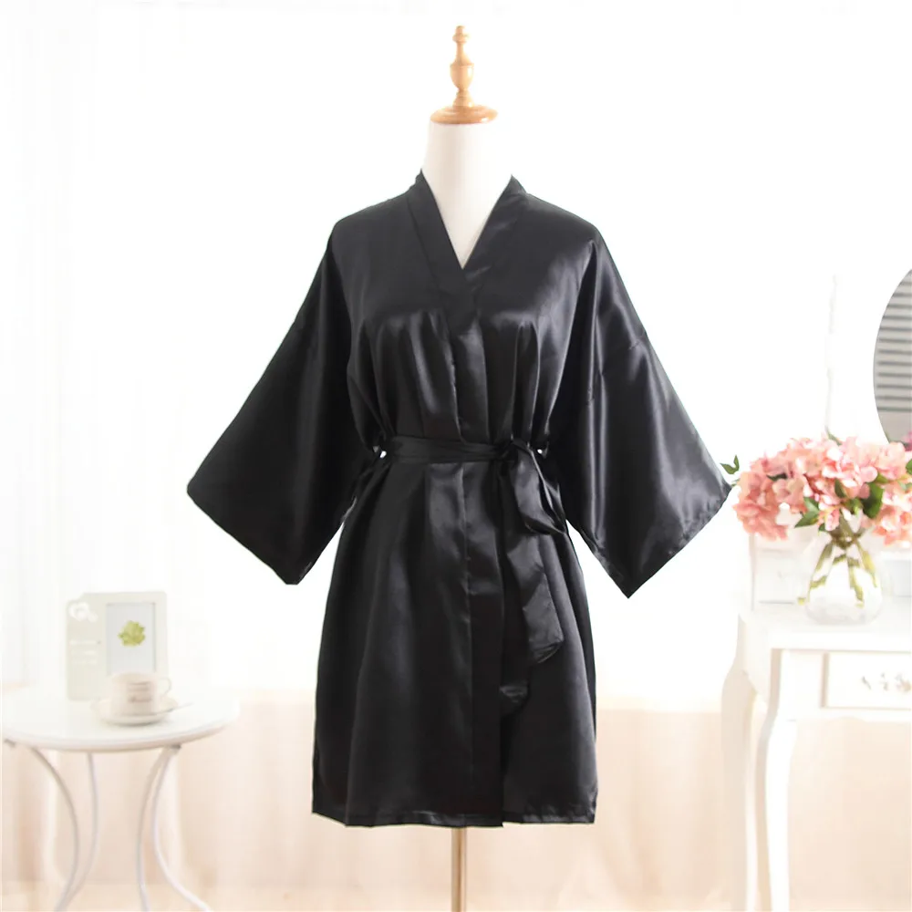 Женские летние мини-кимоно большого размера, короткий халат темно-синий китайский женский вискозная юката, ночная рубашка, Pijama Mujer Mdn002 - Цвет: Черный