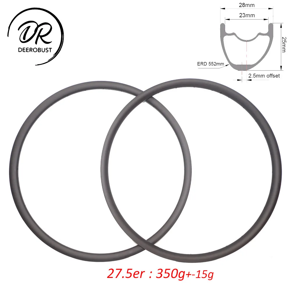 

350g 27.5er Asymmetric Mountain Bike Carbon Rims 25mm x 28mm XC Bicycle Wheel 650B MTB Hookless Tubeless Clincher UD 3K Twill