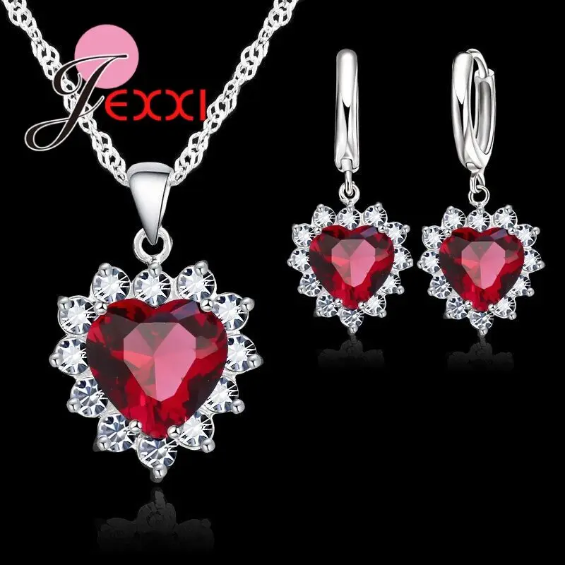 

New Fashion 925 Sterling Silver Cubic Zirconia Necklace Loop Earring Jewelry Sets Romantic Heart Lover Wedding Gifts