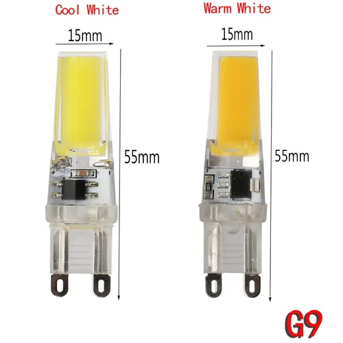 G9 E14 미니 LED 램프, 밝기 조절 가능 COB 9W LED 조명, 실리콘 크리스탈 램프, 220V 샹들리에 크리스탈 라이트, 따뜻하고 차가운 흰색 전구 3