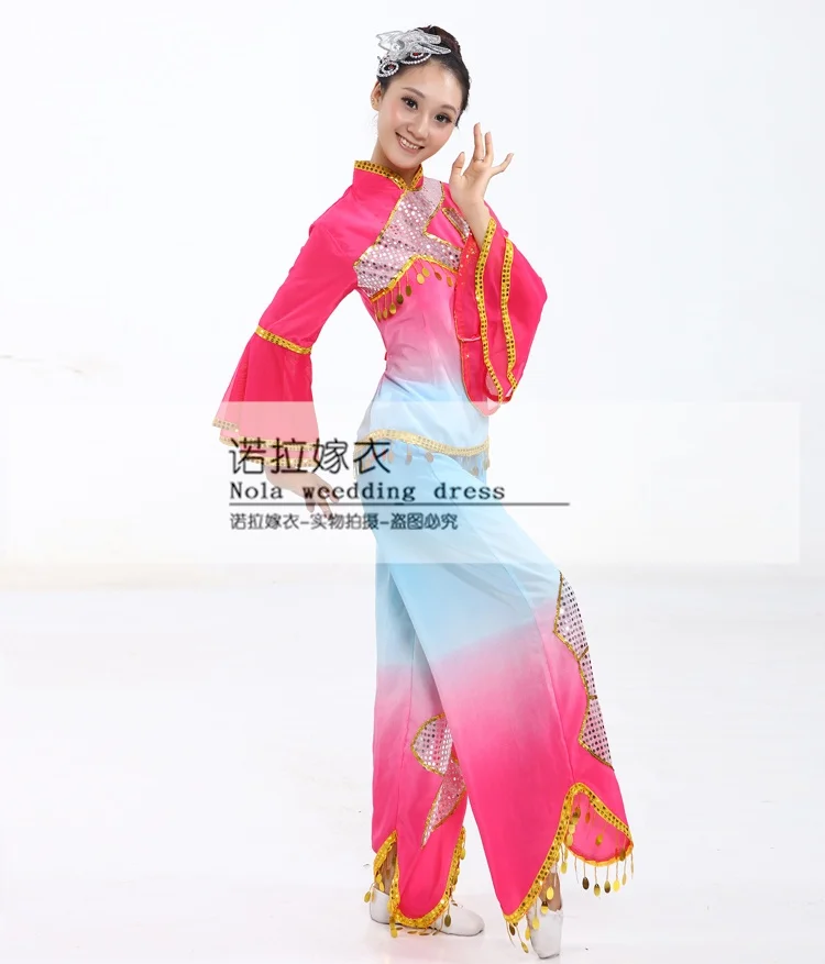 (0162) New Fashion Chinese folk square dance costumes yangko stage performance clothing fan dance clothing