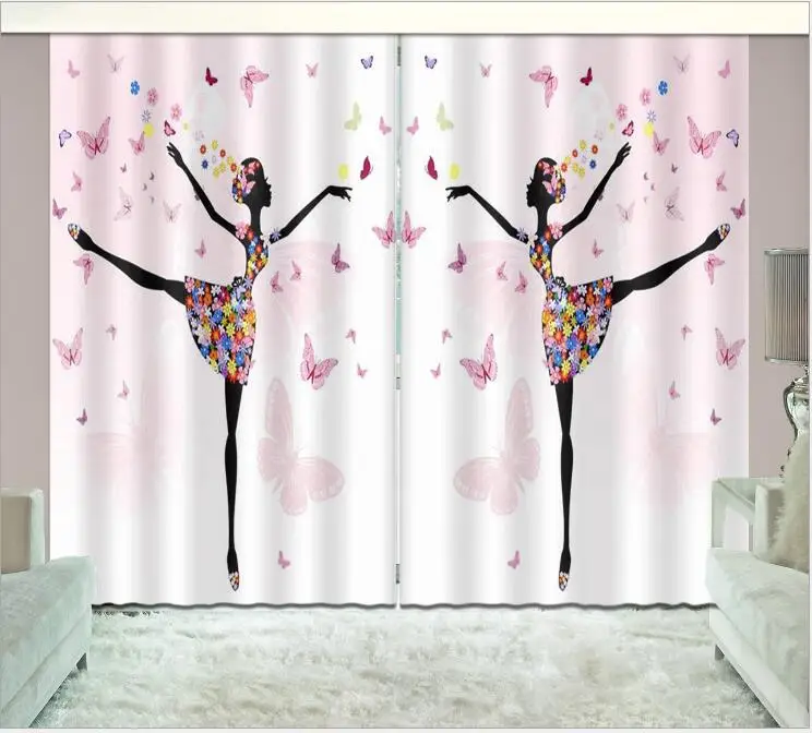 Butterfly Girl Print 3D Window Curtain Living Blackout Room Hotel Bedroom decorate Drapes Cortina Rideaux Custom size pillowcase