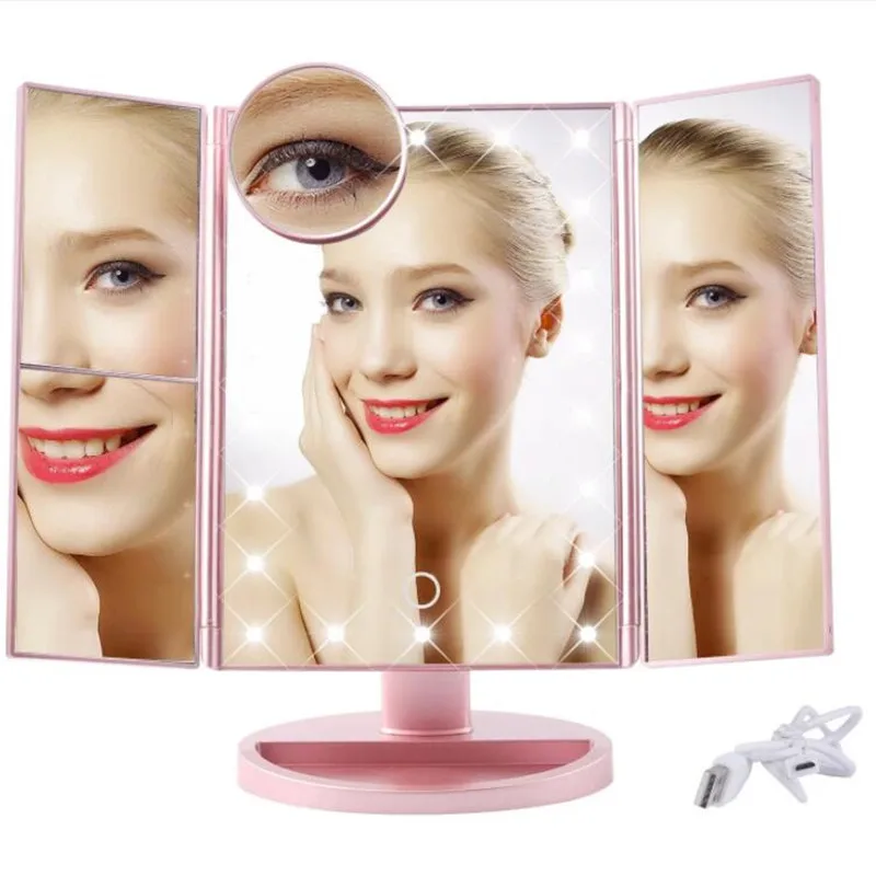  Brainbow Tri-Fold Lighted Vanity Makeup led Mirror with 22 LED Lights Touch Screen and 10X/3X/2X/1X - 32964728033