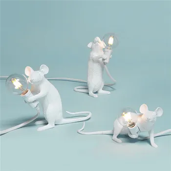 Nowoczesne z żywicy zwierząt szczur myszy lampy stołowe małe Mini mysz śliczne LED lampki nocne dekoracja biurka oprawa oświetleniowa nocna oprawa tanie i dobre opinie LZPZ RUI Łóżko pokój WHITE W górę iw dół 0704 iron Ue wtyczka 90-260 v Pokrętło przełącznika Żarówki led Malowane