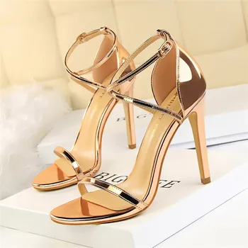 

Show Thin Cross Strap Women Sandals 2019 New Patent Leather Concise Summer High Heels 11cm Shoes Open Toe Women's Office Sandals