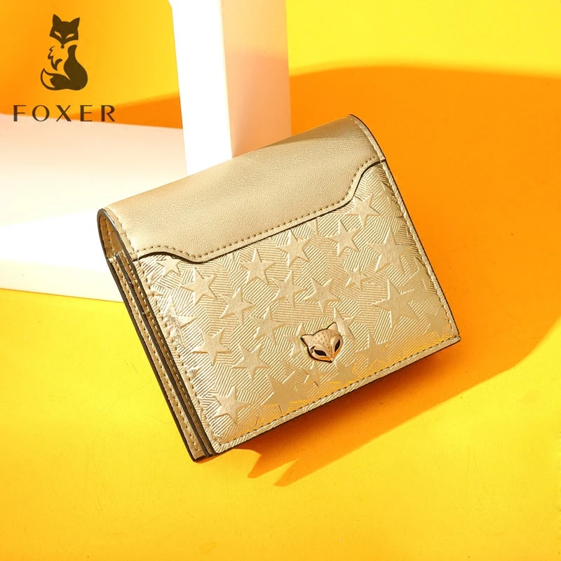 

FOXER Women's Cowhide Leath Fashion Short Wallet Card Holder Luxury Coin Purse For Women Standard Small Wallets For Ladies&Girl