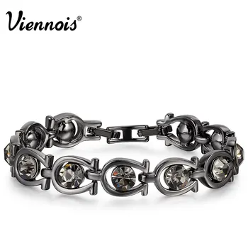 

Viennois New Gold/Gun Color Chain Bracelets For Women Hollow out Full Rhinestone Paved Bracelets & Bangles Brand Jewelry