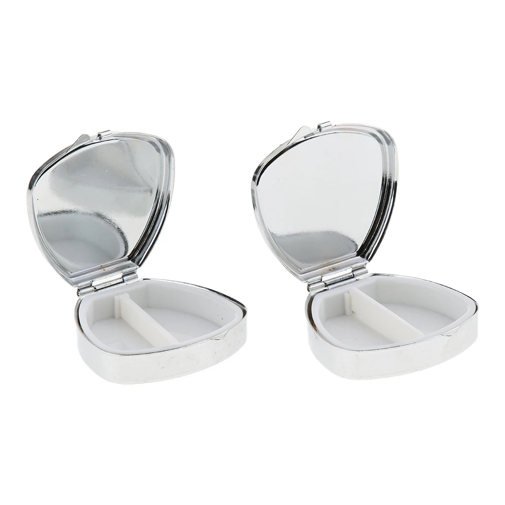2pcs Metal Pill Box Holder Rectangle Medicine Vitamin Organizer Pill case for Purse Pocket (2 Compartments)