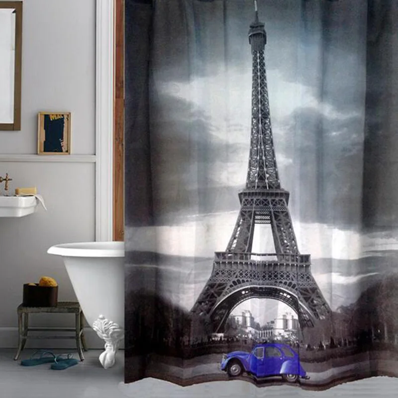 Eiffel Tower Paris Street Scenery Shower Curtains Waterproof Fabric