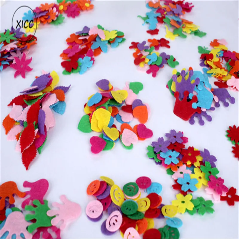 XICC 100PCS Colorful Nonwoven Round Flower Wool Felt Fabric Hair rope DIY Handmade Accessory Sticker Applique Patches Felt Pad