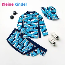 幼児の少年水着子供少年水着サメプリント長袖ラッシュガード水着水泳衣装太陽ブロック UPF50 +(China)