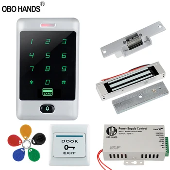 

Home Door Lock System Access Control Kit set 125KHz RFID Keypad Metal Touch Card Reader with Electric Locks 8000 Users WG26/34