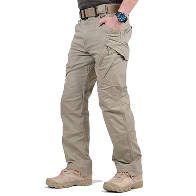 Мужские хлопковые городские тактические брюки карго, мужские армейские военные штаны, много карманов, эластичные мужские повседневные брюки - Цвет: Khaki