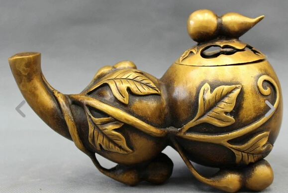 

4017++8" Tibet Bronze Folk Buddhism Wealth Longevity Shou FengShui Gourd Box Censer statue