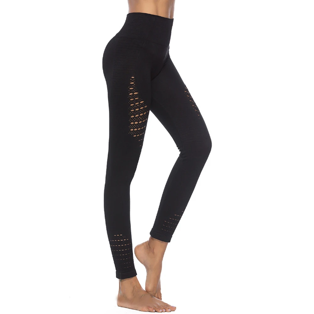 Женские сексуальные штаны для йоги с высокой талией йогурты штаны для бега полые эластичные брюки для тренировки быстросохнущая спортивная одежда - Цвет: Черный