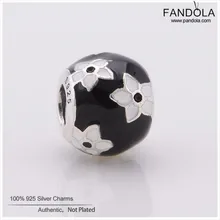 Аутентичные стерлингового серебра 925 пробы черно-белые эмалированные Цветочные Подвески бусины для изготовления ювелирных изделий Подходит для оригинальных шармов браслеты