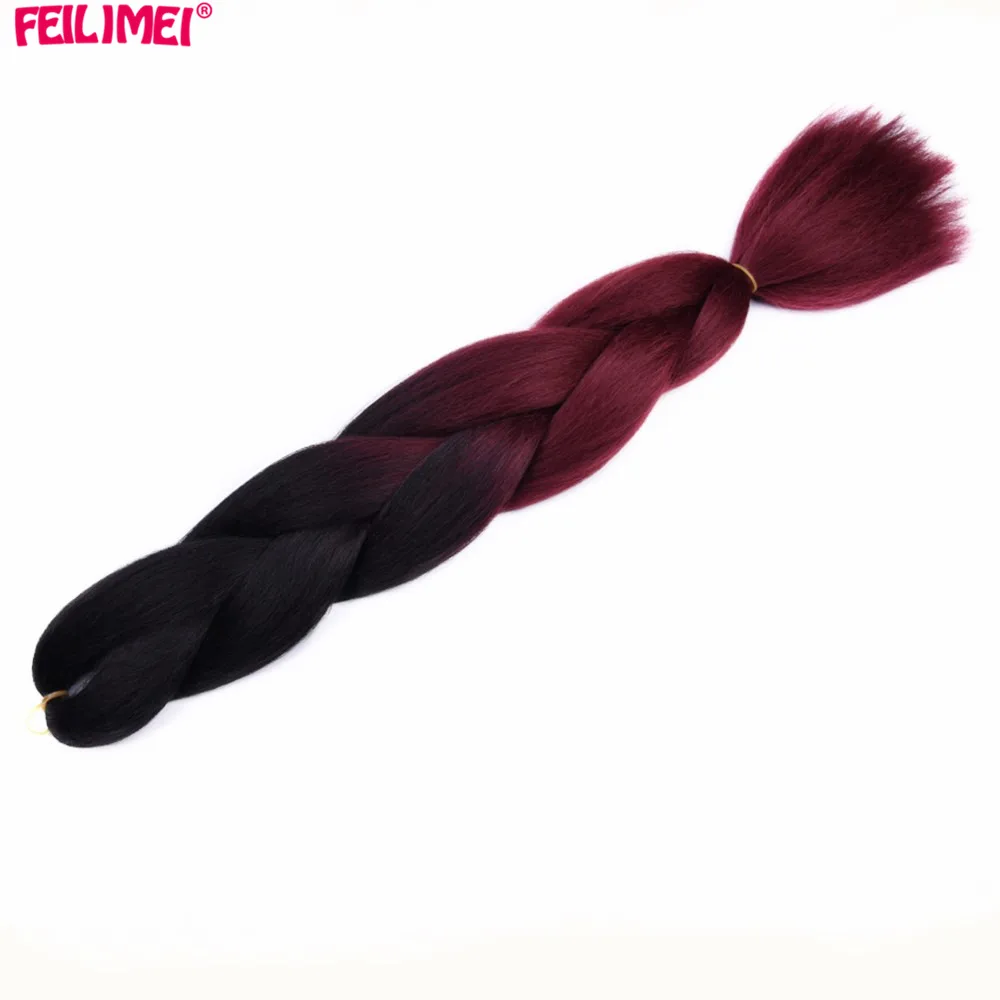 Feilimei 1 шт. фиолетовый розовый серый блонд Омбре плетение пучков волос 24 дюйма 100 г синтетические широкие Вязание косичками наращивание волос
