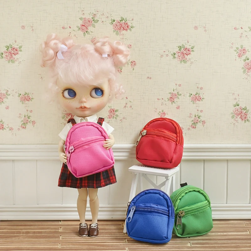 

1PCS Cute Blyth School Bag for dolls 7.5cm Canvas Bag Mini Backpack for Blyth Pullip Licca Dolls Accessories