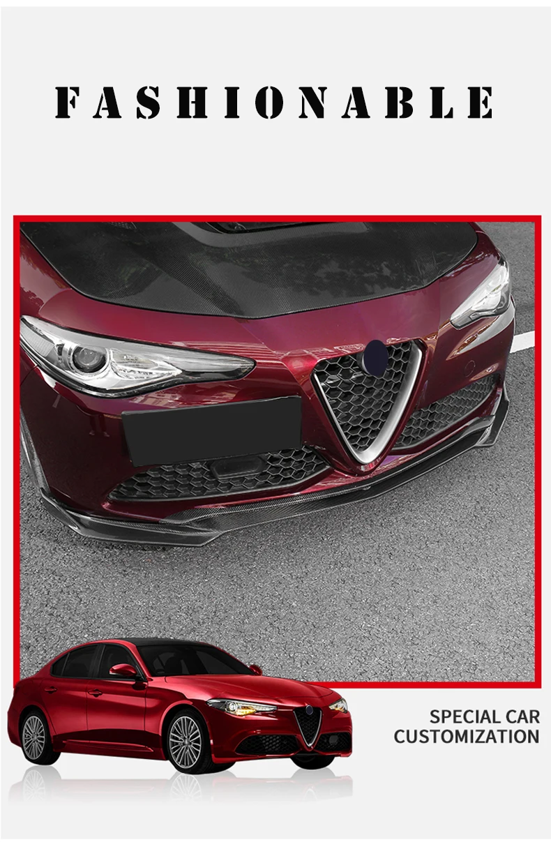 QHCP автомобильный передний бампер спойлер крышка диффузора Защитная Наклейка украшение из углеродного волокна аксессуар для Alfa Romeo Giulia