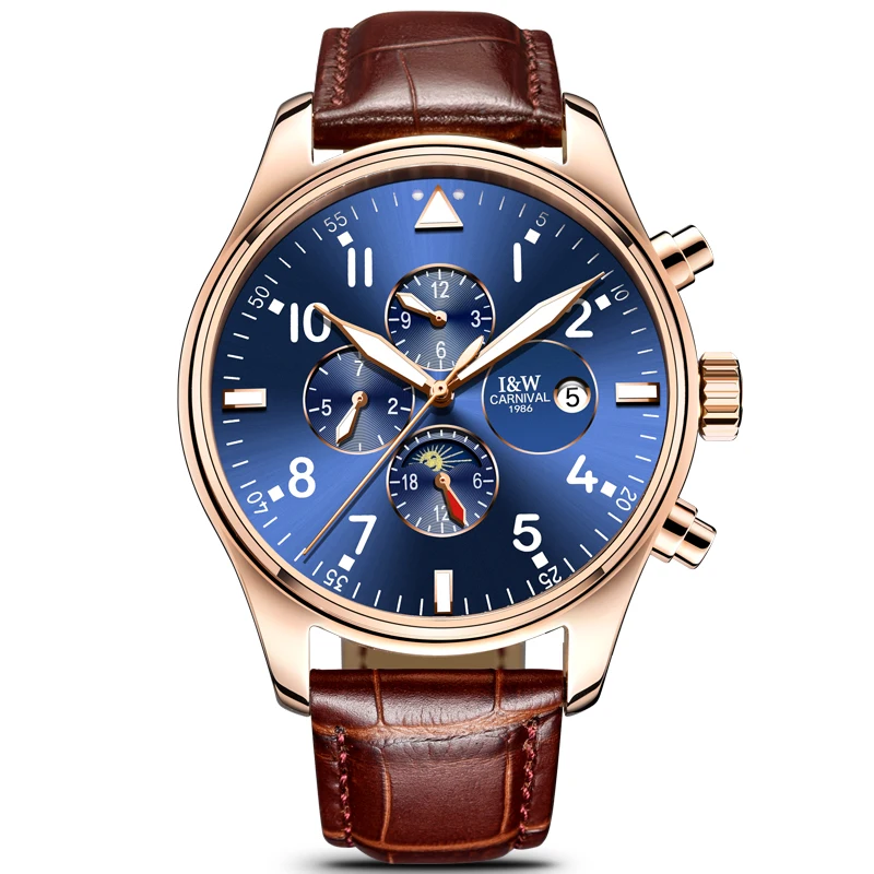 Montre automatique homme horloge mannen horloges автоматические часы для мужчин с датой, неделей, фазой Луны, механические часы для мужчин