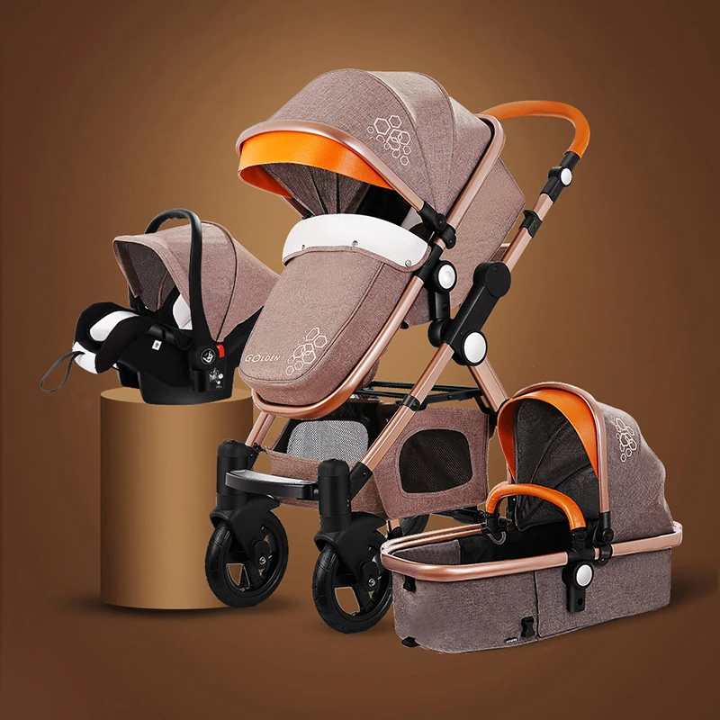 

3 in 1 baby stroller stroller folding carriage baby stroller for newborns leather pram